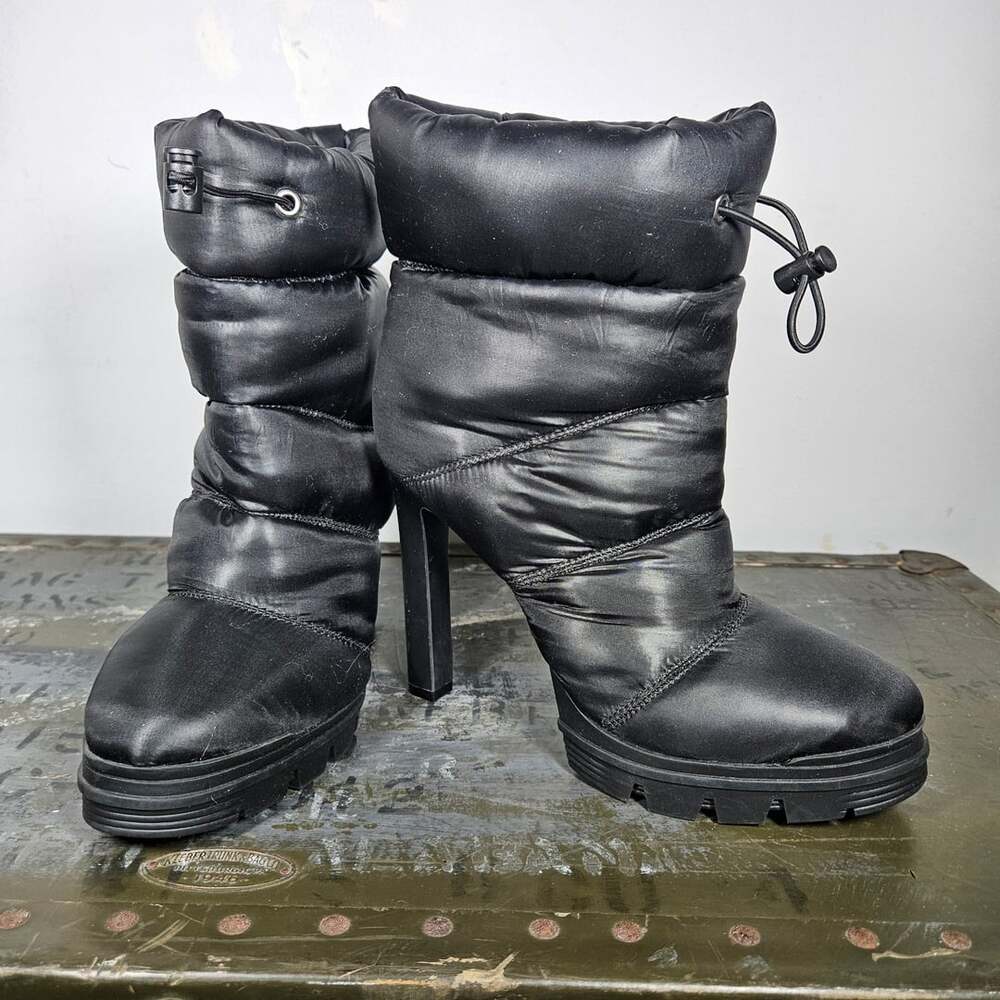 Guess Jara Size 8M Black Puffer High Heel Platform Boots